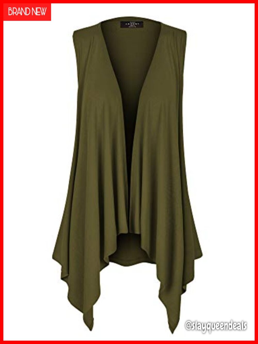 Lightweight Sleeveless Open Front Draped Cardigan Vest Asymmetrical Hem